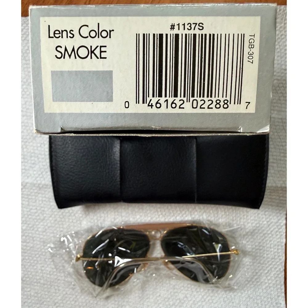 Vintage '92 TASCO World Class Aviator Sunglasses 1137S Gold Smoke Lens NOS w Box